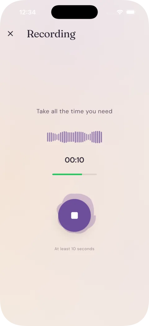 alligkeit app: recording screen while a voice note is captured
