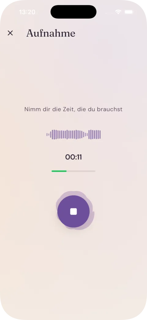 alligkeit App: Aufnahme-Screen, während eine Sprachnachricht aufgenommen wird